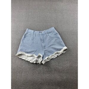 Vintage 1990s CHAYA Shorts Women 26 Blue Gingham Ruffle High Waist Cotton USA